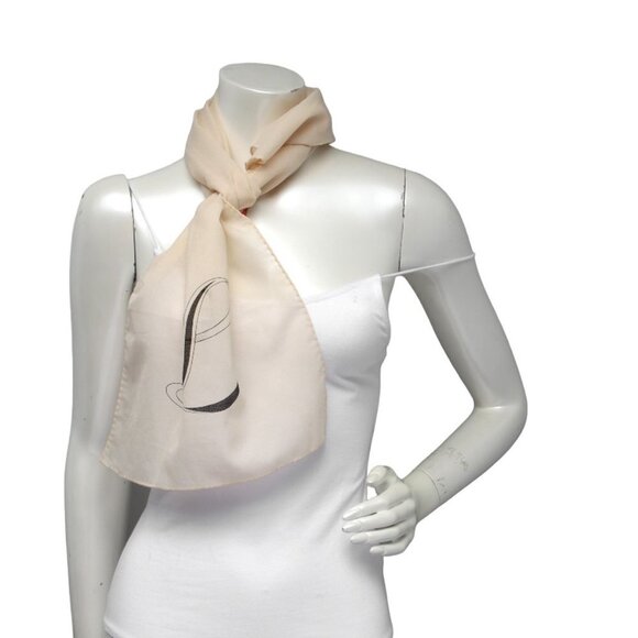 Vintage Sheer Italy Monogram Scarf  -  Set of 2 Scarves Poly Cream Black - Picture 1 of 5